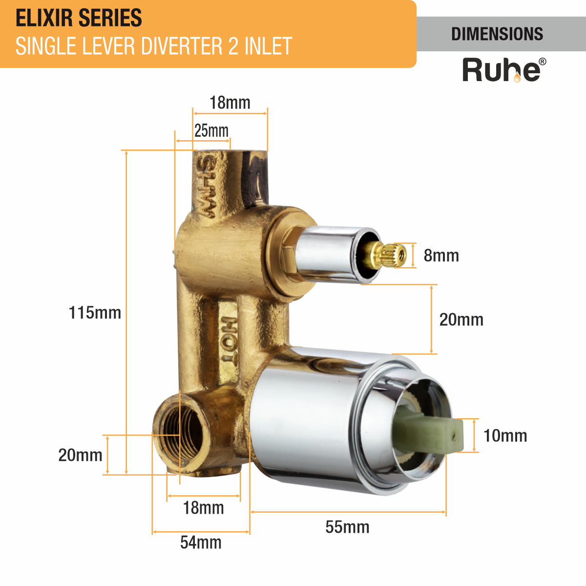 Elixir Single Lever 2-inlet Diverter (Complete Set) dimensions and size