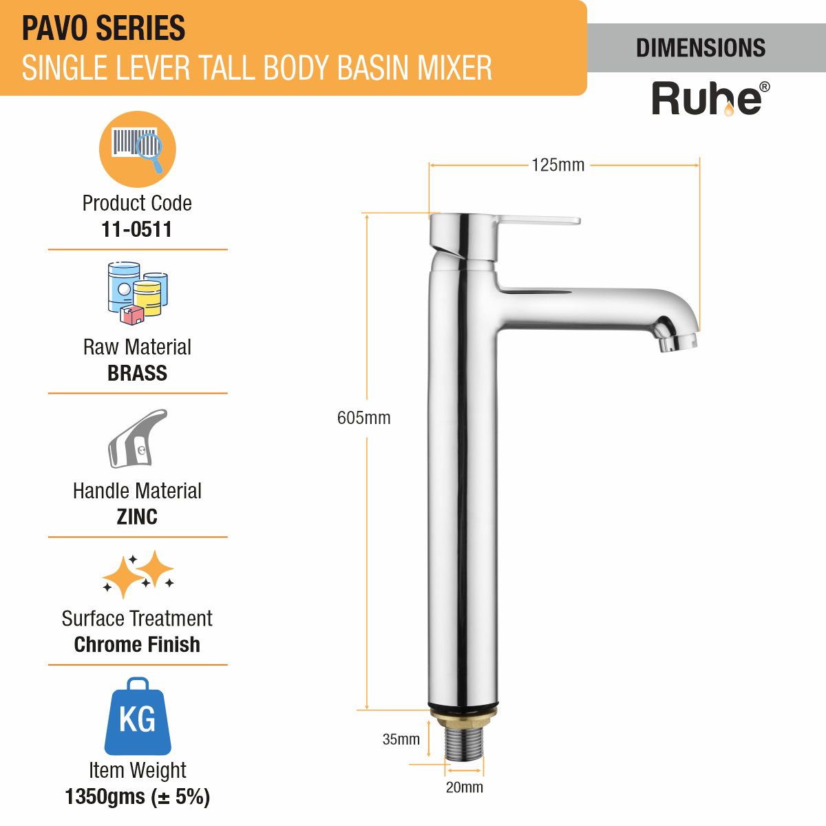 Pavo Single Lever Deck-mount Tall Body Wash Basin Mixer Tap - by Ruhe®