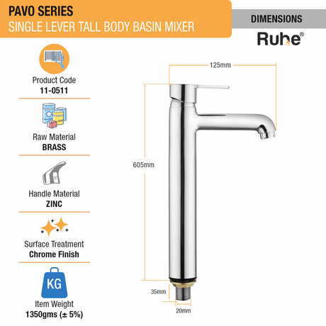 Pavo Wash Basin Mixer Tap Tall Body - by Ruhe®