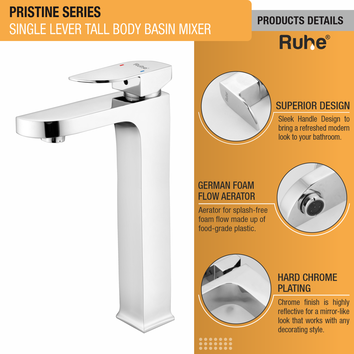 Pristine Single Lever Tall Body Basin Mixer Faucet product details