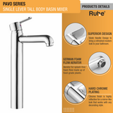 Pavo Single Lever Tall Body Basin Brass Mixer Faucet - by Ruhe®