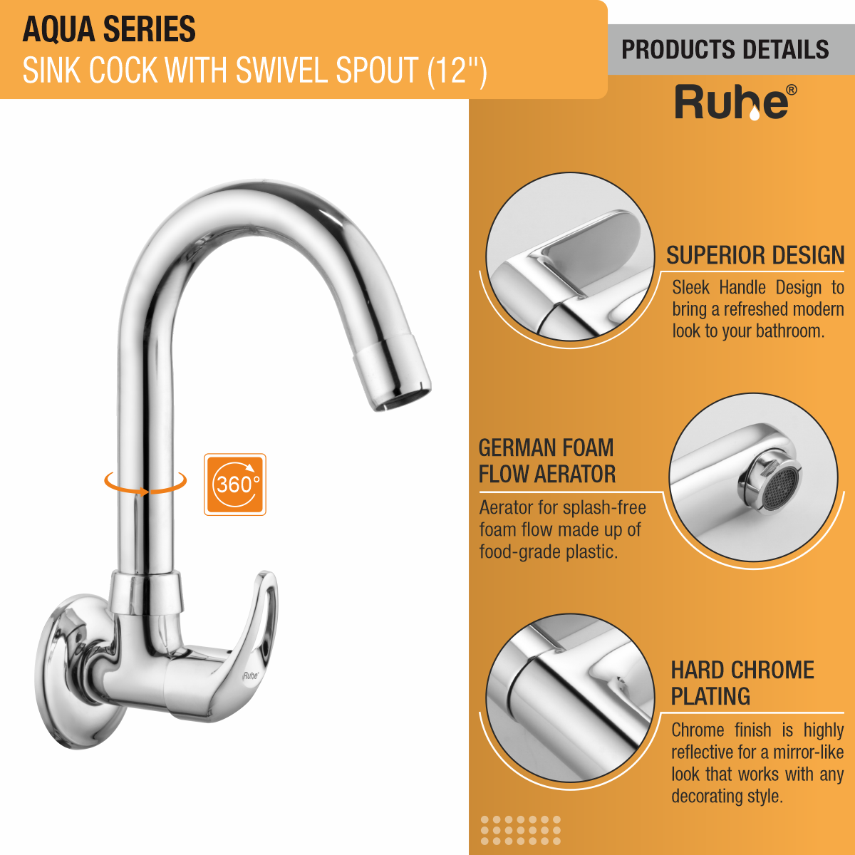 Aqua Sink Tap with Small (12 inches) Round Swivel Spout Faucet product details