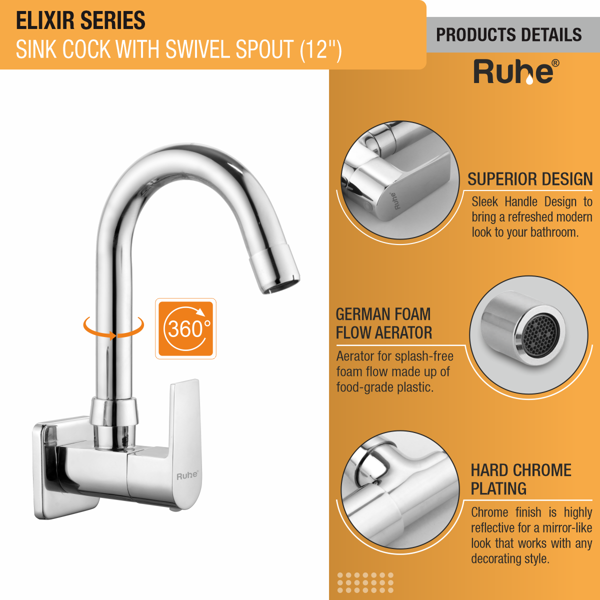 Elixir Sink Tap With Small (12 inches) Round Swivel Spout Faucet product details
