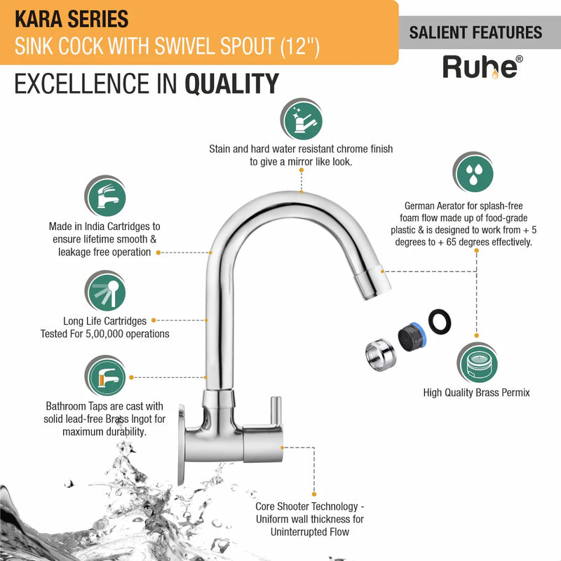 Kara Wall Mount Kitchen Sink Tap with Swivel Spout