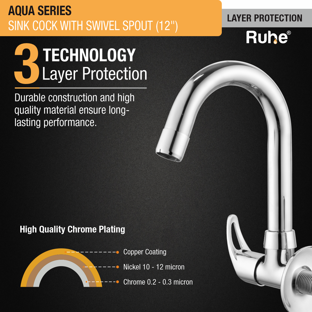 Aqua Sink Tap with Small (12 inches) Round Swivel Spout Faucet 3 layer protection