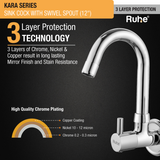 Kara Sink Tap with Small (12 inches) Round Swivel Spout Brass Faucet 3 layer protection