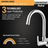 Euphoria Sink Tap with Medium (15 inches) Round Swivel Spout Faucet 3 layer protection