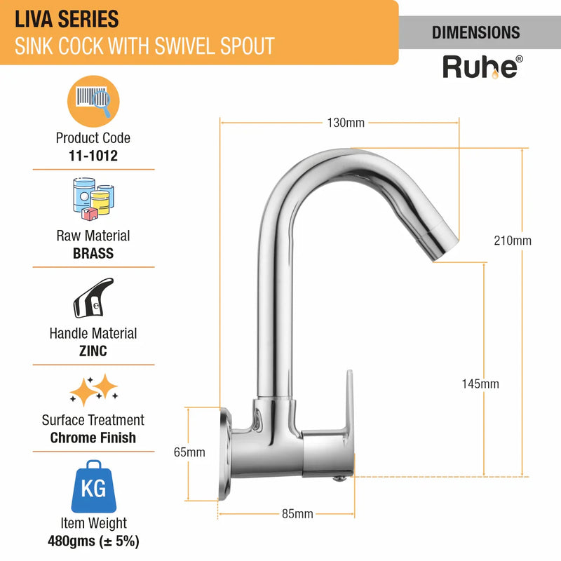 Liva Sink Tap with Round Swivel Spout Faucet - by Ruhe
