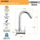Liva Sink Tap with Swivel Spout Faucet dimensions and size