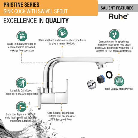 Pristine Sink Tap with Small (7 inches) Swivel Spout Brass Faucet features