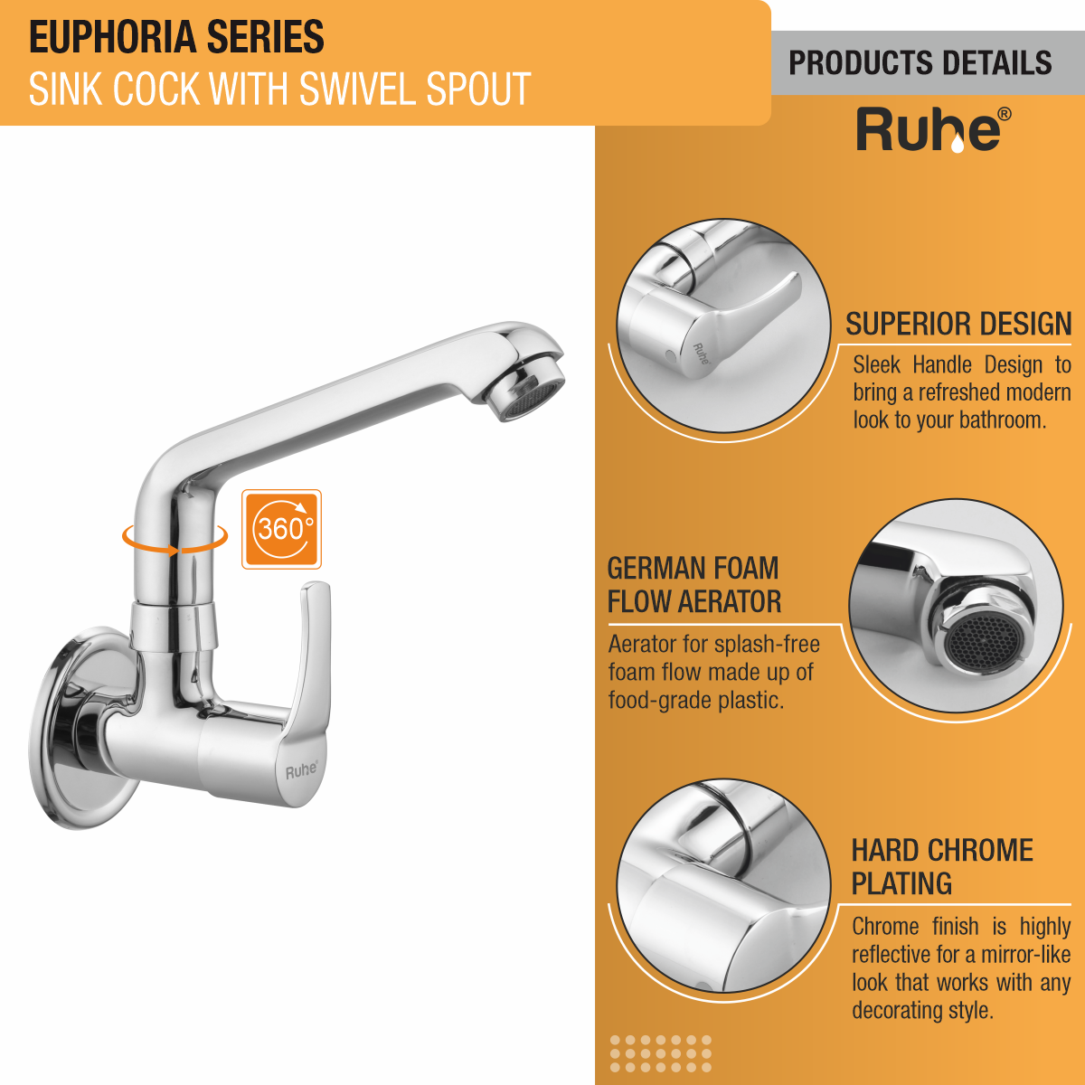 Euphoria Sink Tap With Swivel Spout Faucet product details