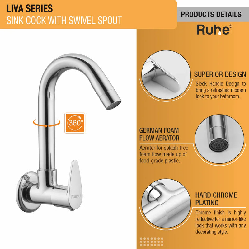 Liva Sink Tap with Round Swivel Spout Faucet - by Ruhe