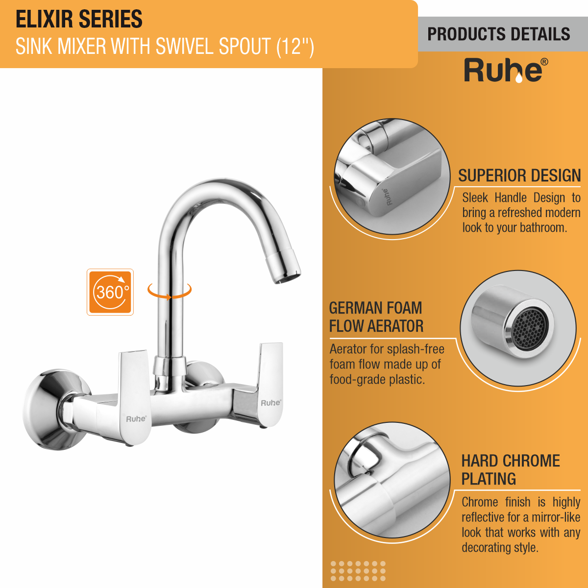 Elixir Sink Mixer with Small (12 inches) Round Swivel Spout Faucet products details