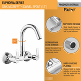 Euphoria Sink Mixer with Small (12 inches) Round Swivel Spout Faucet product details