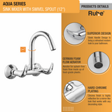 Aqua Sink Mixer with Small (12 inches) Round Swivel Spout Faucet product details