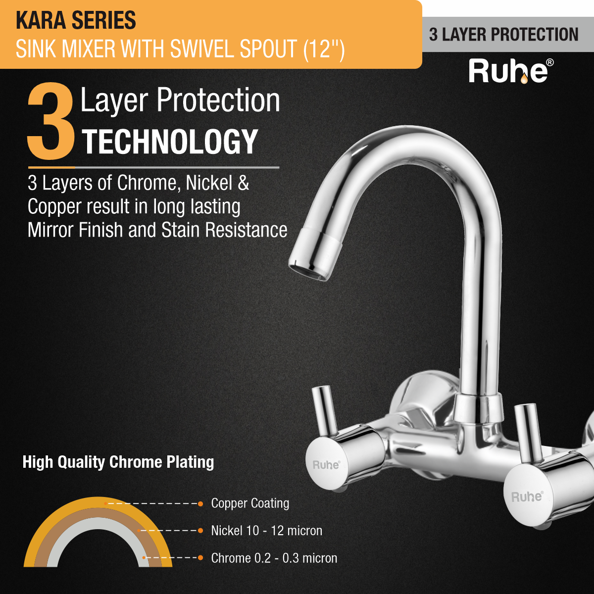 Kara Sink Mixer with Small (12 inches) Round Swivel Spout Faucet 3 layer protection