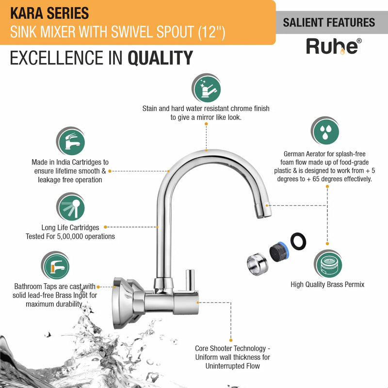 Kara Sink Mixer Brass Faucet with Small (12 inches) Round Swivel Spout - by Ruhe