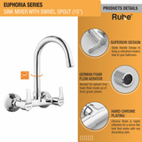Euphoria Sink Mixer with Medium (15 inches) Round Swivel Spout Faucet product details