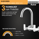Elixir Sink Mixer with Medium (15 inches) Round Swivel Spout Faucet 3 layer protection