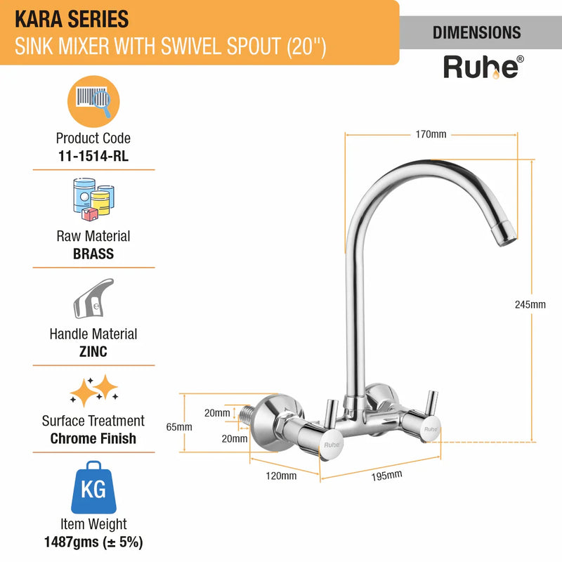Kara Sink Mixer Brass Faucet with Large (20 inches) Round Swivel Spout - by Ruhe