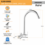 Elixir Sink Mixer with Large (20 inches) Round Swivel Spout Brass Faucet dimensions and size