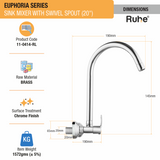 Euphoria Sink Mixer with Large (20 inches) Round Swivel Spout Brass Faucet dimensions and size