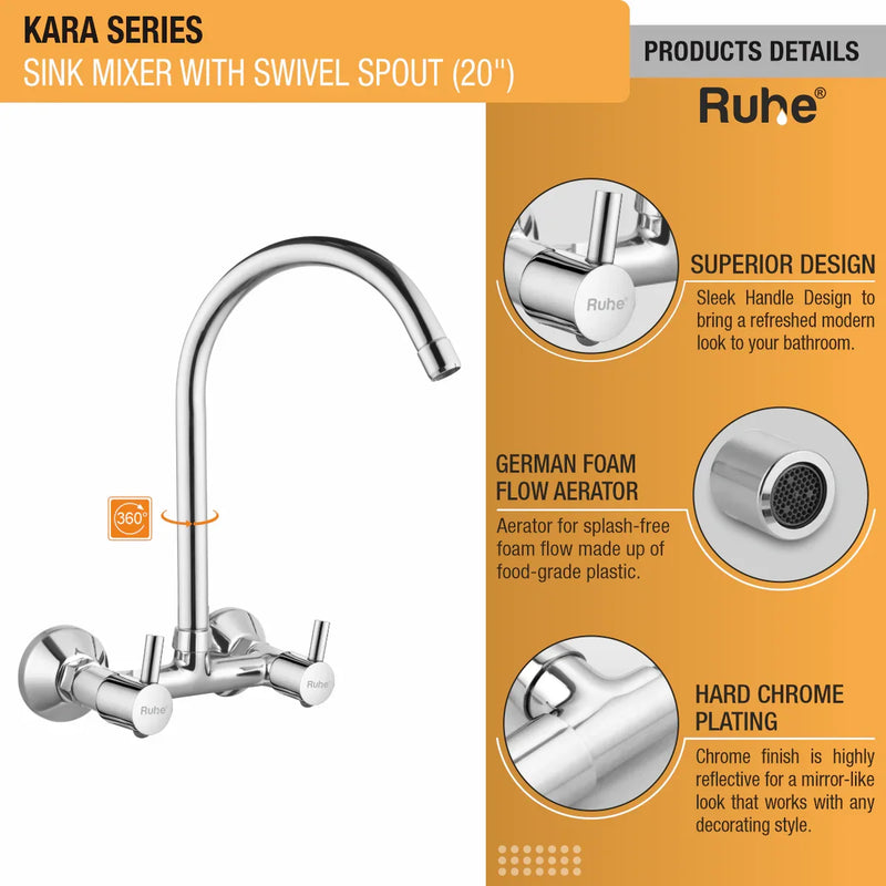 Kara Sink Mixer Brass Faucet with Large (20 inches) Round Swivel Spout - by Ruhe