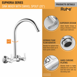 Euphoria Sink Mixer with Large (20 inches) Round Swivel Spout Brass Faucet product details