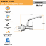 Euphoria Sink Mixer with Small (7 inches) Swivel Spout Faucet dimensions and size
