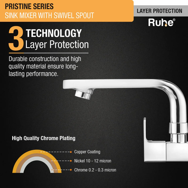 Pristine Wall Mount Kitchen Sink Mixer Tap with Swivel Spout