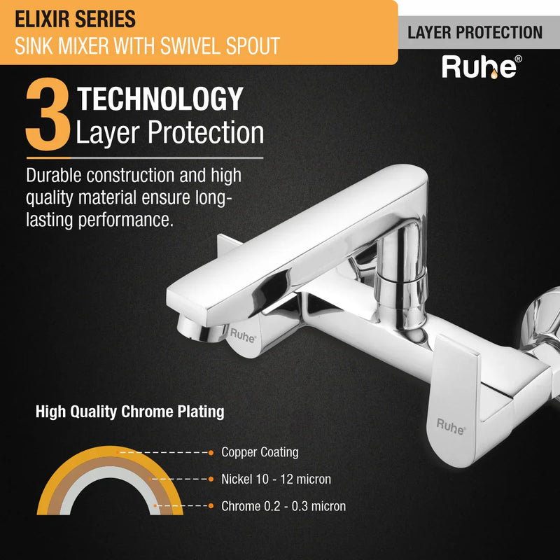Elixir Wall Mount Kitchen Sink Mixer Tap with Swivel Spout