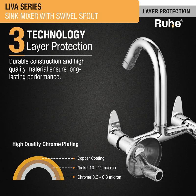 Liva Wall Mount Kitchen Sink Mixer Tap with Swivel Spout