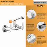 Euphoria Sink Mixer with Small (7 inches) Swivel Spout Faucet product details
