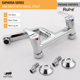 Euphoria Sink Mixer with Small (7 inches) Swivel Spout Faucet package content