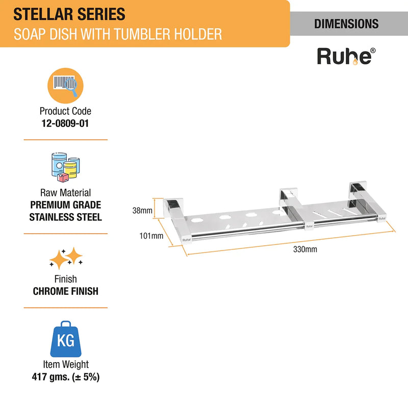 Stellar Stainless-Steel Soap Dish with Tumbler Holder- by Ruhe®