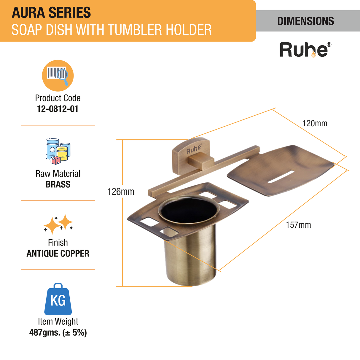 Aura Brass Soap Dish with Tumbler Holder - by Ruhe®