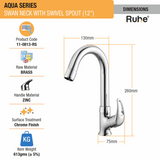 Aqua Swan Neck with Small (12 inches) Round Swivel Spout Faucet dimensions and size