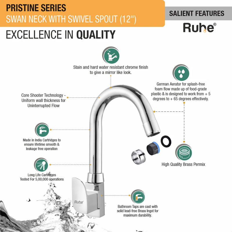 Pristine Deck-mount Kitchen Sink Tap with Small Swivel Spout (12") - by Ruhe