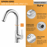 Euphoria Swan Neck with Small (12 inches) Round Swivel Spout Faucet product details