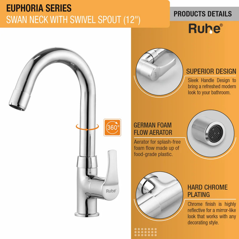 Euphoria Deck-mount Kitchen Sink Tap with Small Swivel Spout (12") - by Ruhe