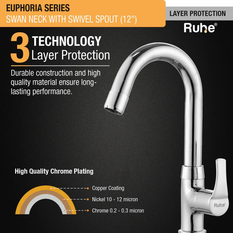 Euphoria Deck-mount Kitchen Sink Tap with Small Swivel Spout (12") - by Ruhe