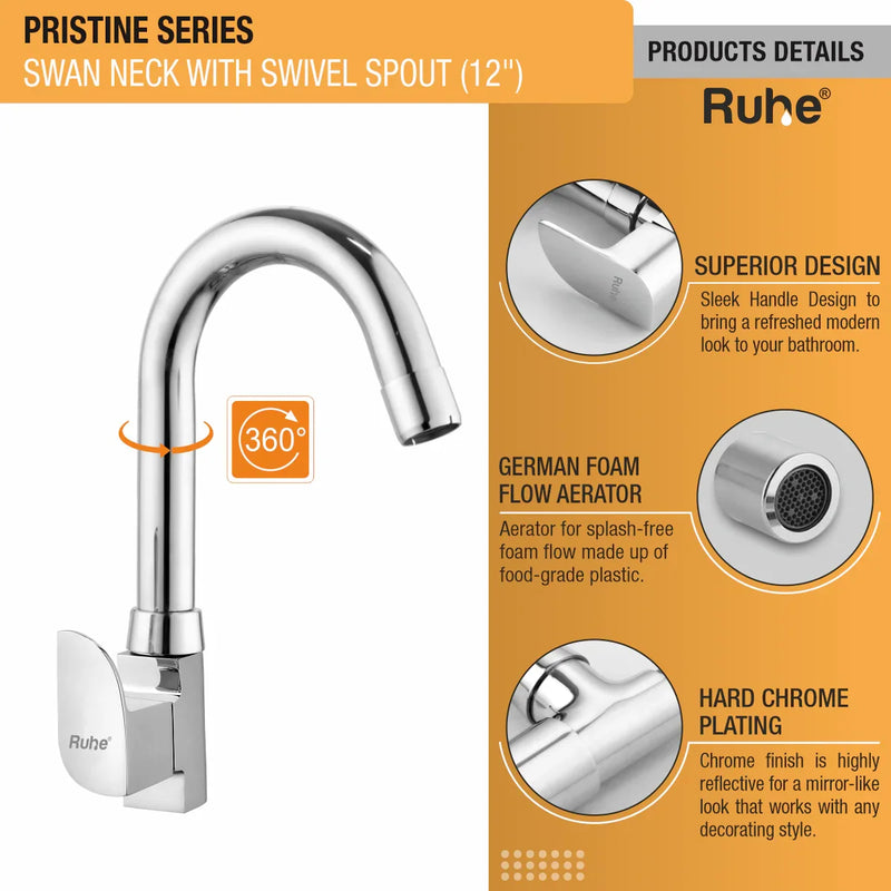 Pristine Deck-mount Kitchen Sink Tap with Small Swivel Spout (12") - by Ruhe
