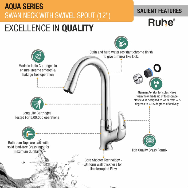 Aqua Deck Mount Wash Basin Tap with Swivel Spout