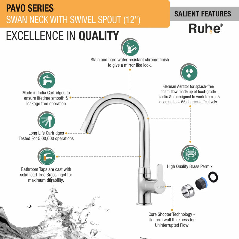 Pavo Deck Mount Kitchen Sink Tap with Small Swivel Spout