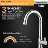 Kara Swan Neck with Medium (15 inches) Round Swivel Spout Brass Faucet 3 layer protection