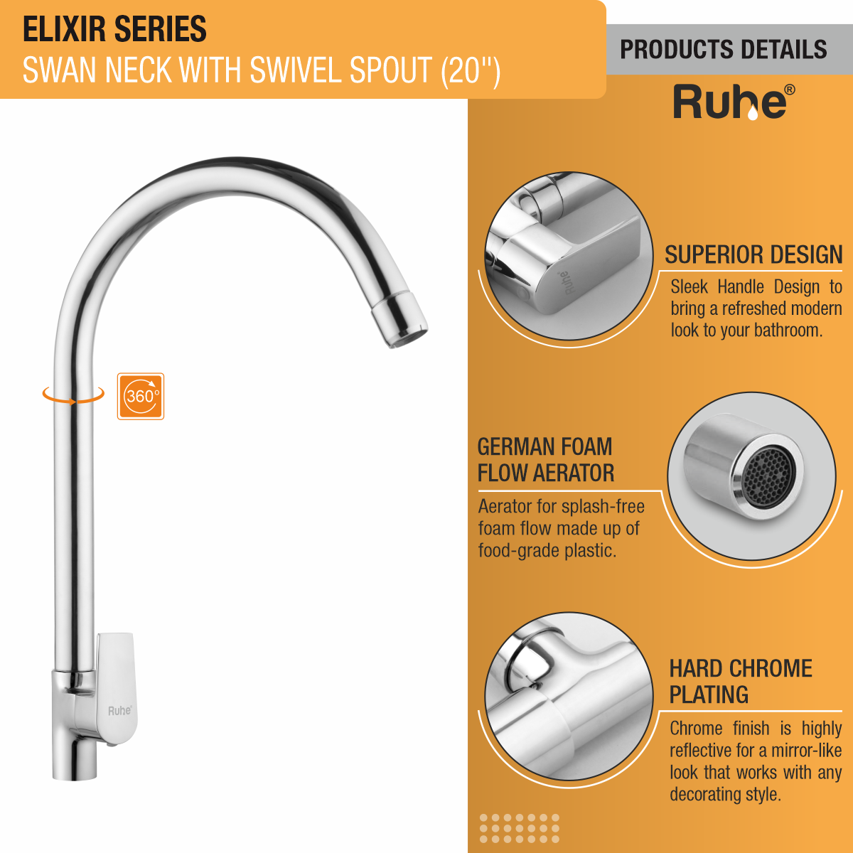 Elixir Swan Neck with Large (20 inches) Round Swivel Spout Faucet product details