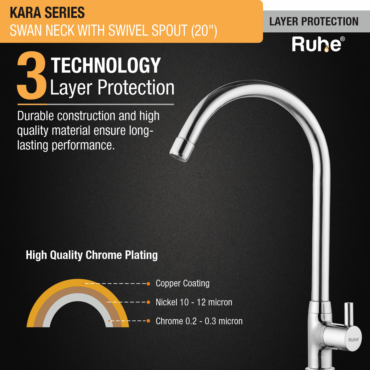 Kara Swan Neck with Large (20 inches) Round Swivel Spout Faucet 3 layer protection