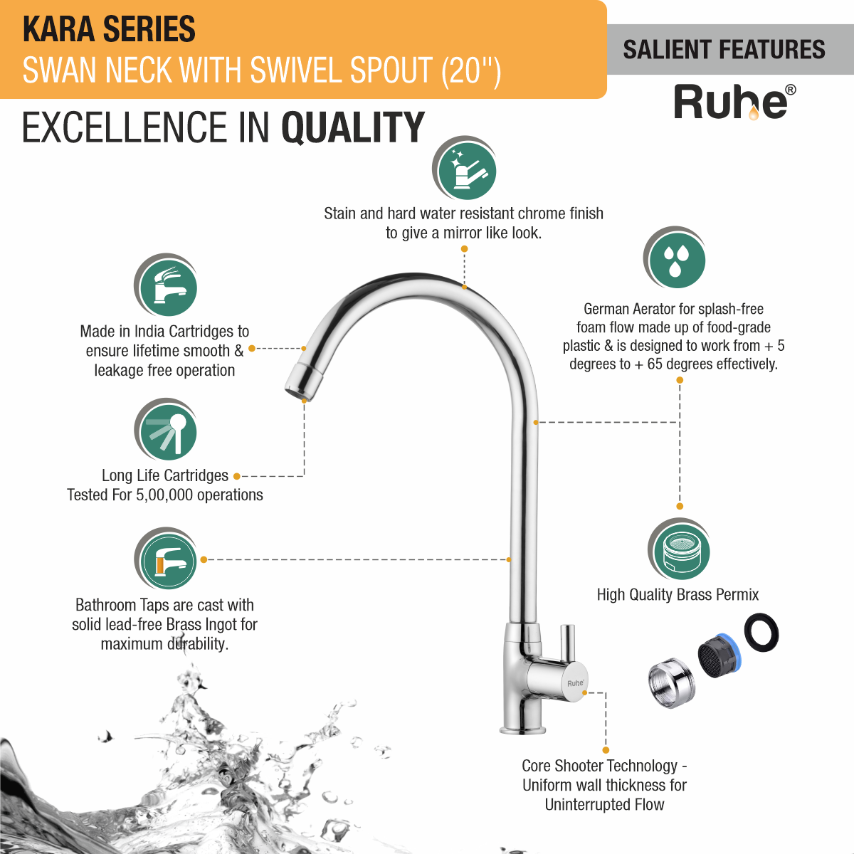 Kara Swan Neck with Large (20 inches) Round Swivel Spout Faucet features