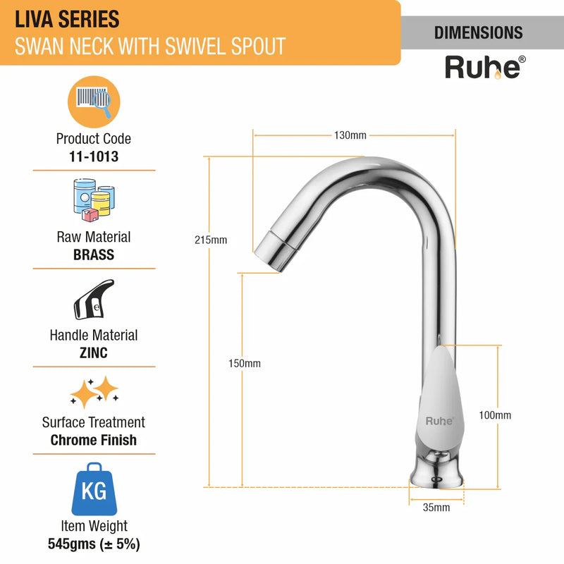 Liva Swan Neck with Medium (12 inches) Round Swivel Spout Brass