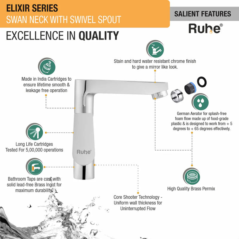 Elixir Deck Mount Wash Basin Tap with Swivel Spout